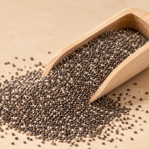 graines de chia et cuillère en bois